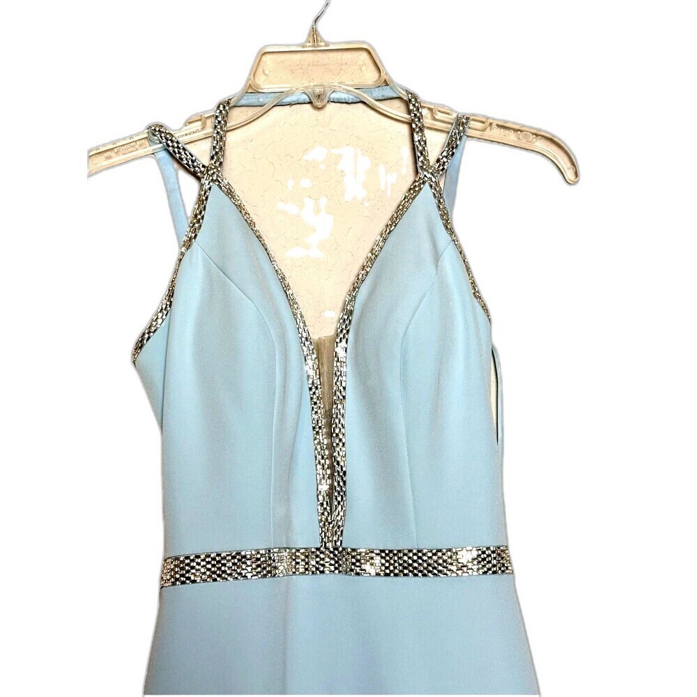 Blue Rhinestone Mermaid Prom Gown Open Back Formal Evening Maxi Dress 6 - Picture 5 of 10